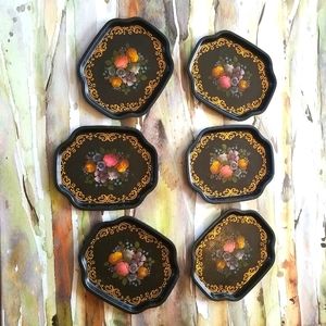 Restaurant TIPS Vtg Shabby England  Floral Decor BLACK Hang Candy Metal 6 Trays